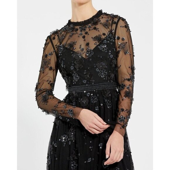 Mac Duggal Size 2 Black 9140 Sequin Beaded Long Sleeve Cocktail Party Dress New - Picture 2 of 10